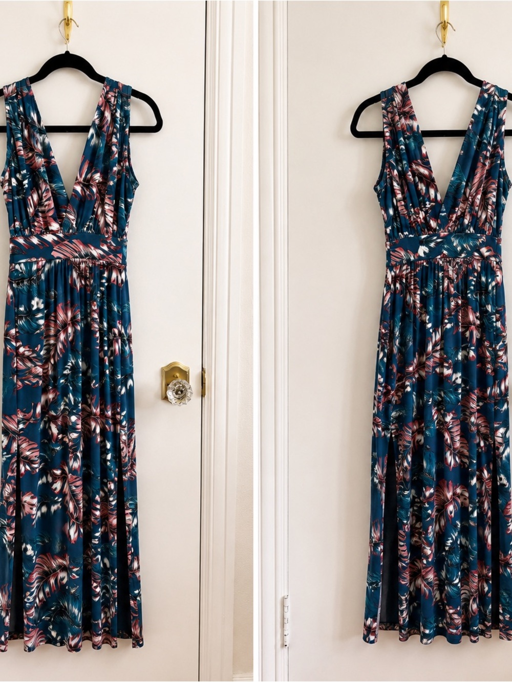 Fashion Nova Teal Floral Maxi Chemise